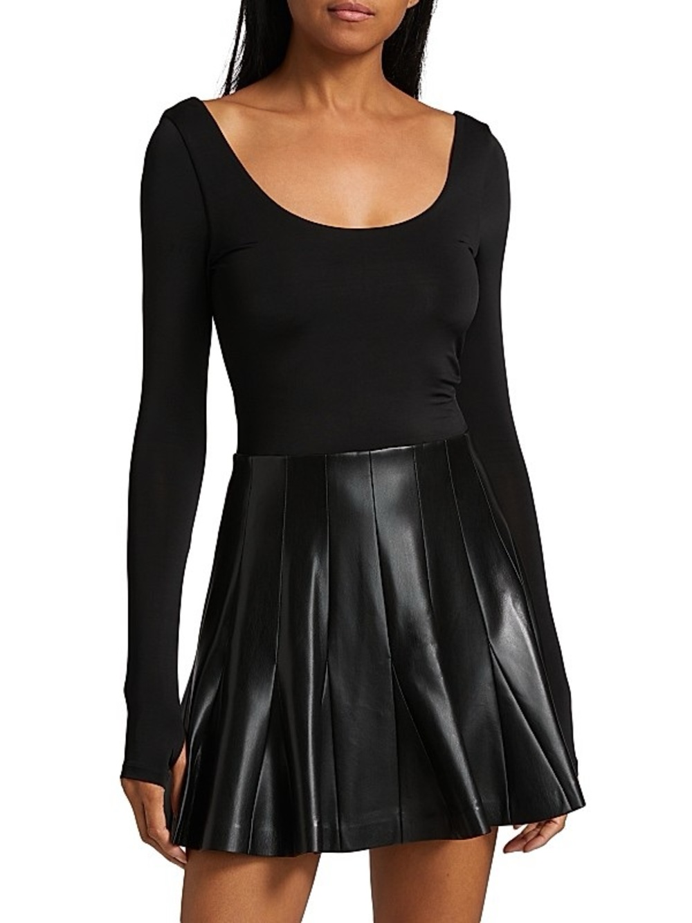 Alice + Olivia Chara Black Vegan Leather Pleated Mini Dress - size 2 - NWT